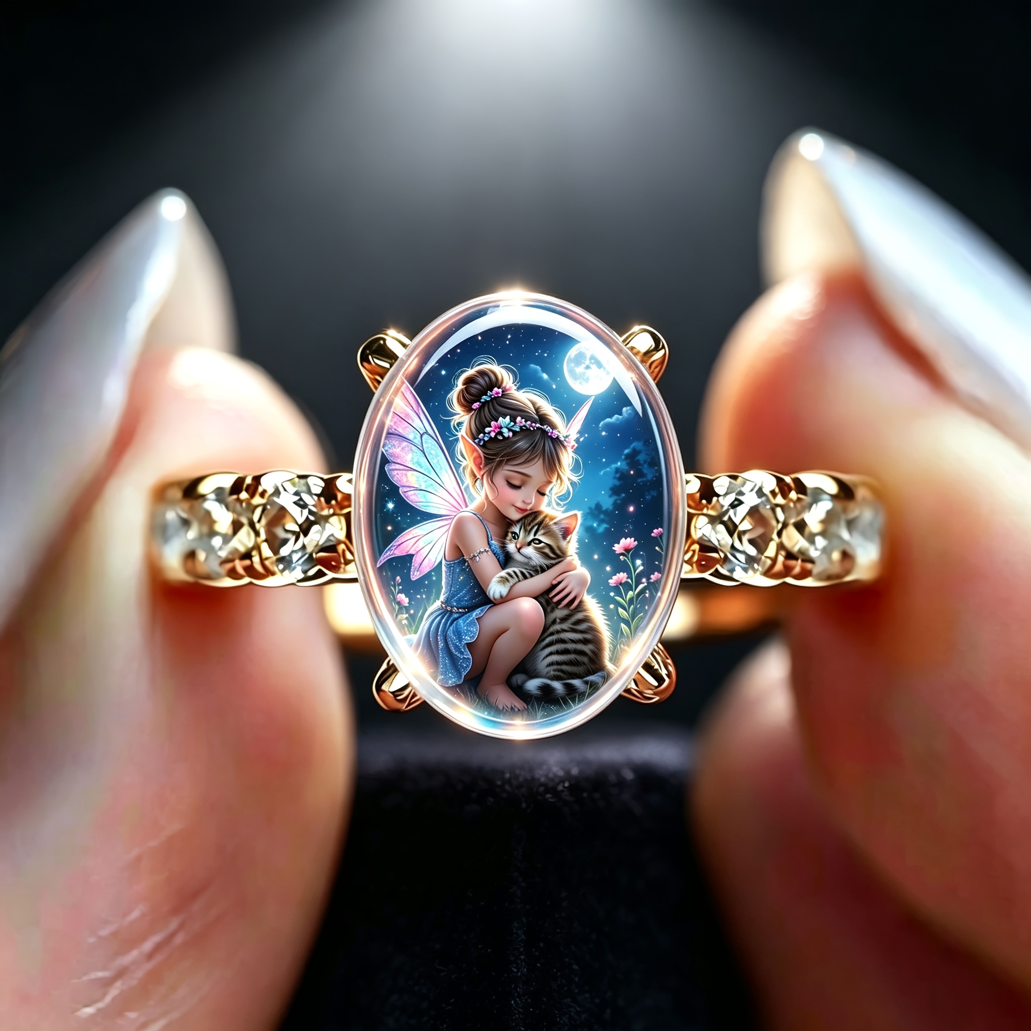 Women's Elegant Little Fairy and Cat Pattern Fashion Ring